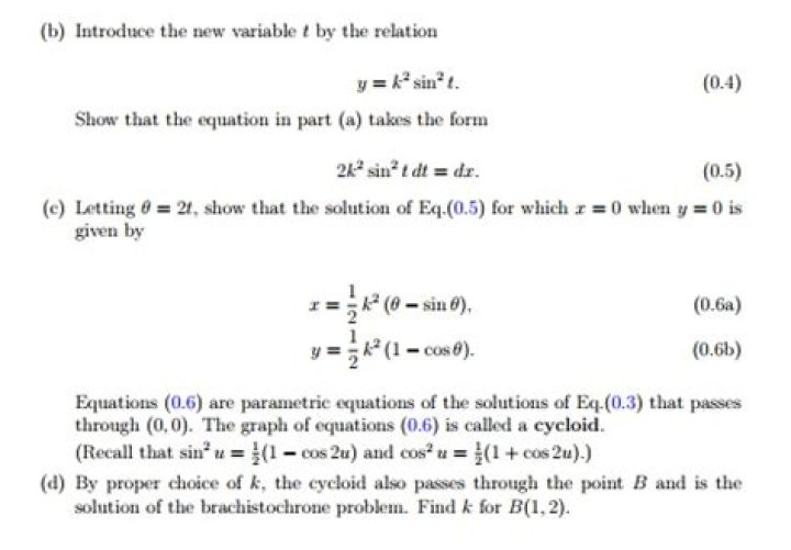 Differential equation (Brachistochrone problem)